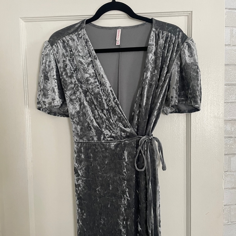 Grey Velvet Hi-Lo Wrap Dress